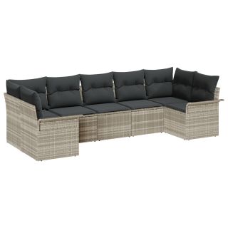 7-osaline aiaseeniku komplekt patjadega Helehall Polü rattan,2-kohaline aiadiivan salongiga & patjadega Helehall Polü rattan
