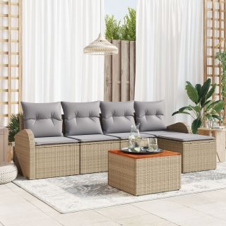 6-osaline aiadiivanikomplekt koos padjadega Beež Polü Rattan Acacia