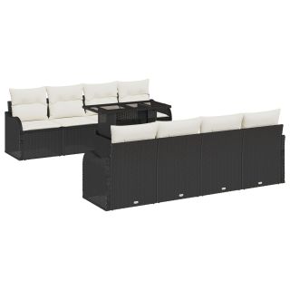 9-osaline aia diivanikomplekt padjadega must polü rattan,2-kohaline aia diivan padjadega must polü rattan