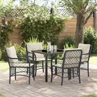 5-osaline Aianduse Söögikomplekt Padjaga Must Polü rattan