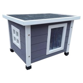 @Pet õue kassimaja XL, 68,5 x 54 x 51,5 cm, puit, hall ja valge