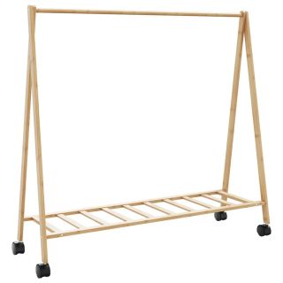 Вешалка для одежды с полками и колесами 106x34x106,5 см из бамбука
