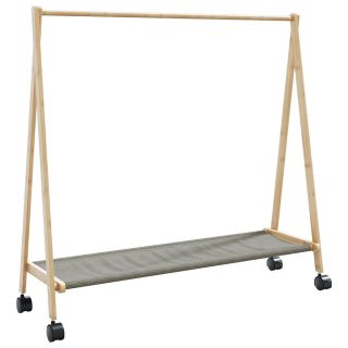 Вешалка для одежды с полками и колесами 106x34x106,5 см из бамбука
