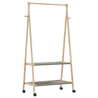 Вешалка для одежды с полками и колесами 96x45,5x155,5 см из бамбука