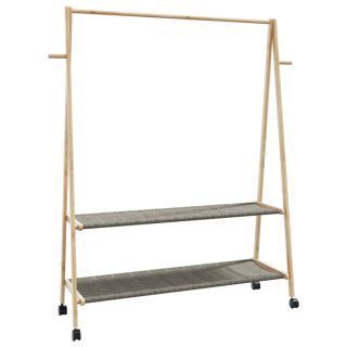 Вешалка для одежды с полками и колесами 132x45,5x155,5 см из бамбука