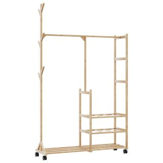 Вешалка для одежды с полками и колесами 100x38x175,5 см из бамбука