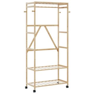Вешалка для одежды с полками и колесами 90x40x179,5 см из бамбука