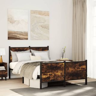 metallist voodiraam ilma madratsita suitsutatud tamm 120x190 cm