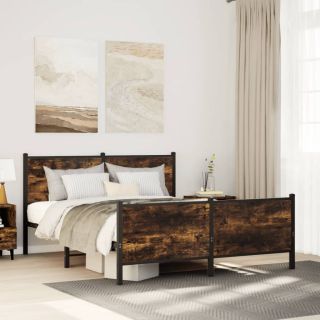 metallist voodiraam ilma madratsita suitsutatud tamm 137x190 cm