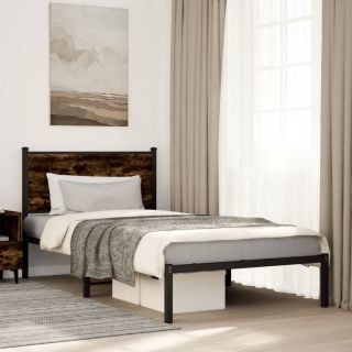 metallist voodiraam ilma madratsita suitsutatud tamm 100x200 cm