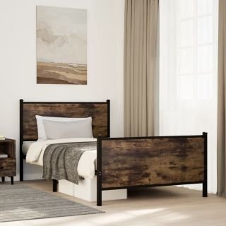 metallist voodiraam ilma madratsita suitsutatud tamm 100x190 cm