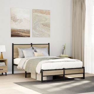 metallist voodiraam ilma madratsita Sonoma tamm 120x190 cm