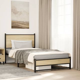 metallist voodiraam ilma madratsita Sonoma tamm 100x190 cm