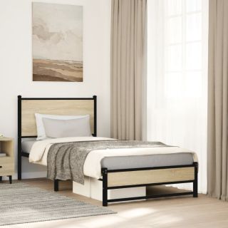 metallist voodiraam ilma madratsita Sonoma tamm 90x200 cm