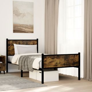 metallist voodiraam ilma madratsita suitsutatud tamm 90x190 cm