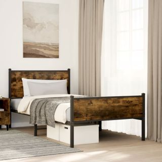 metallist voodiraam ilma madratsita suitsutatud tamm 100x190 cm