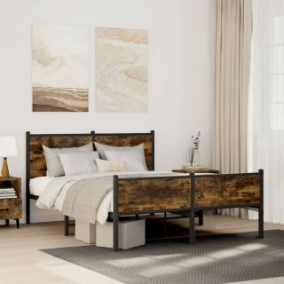 metallist voodiraam ilma madratsita suitsutatud tamm 140x190 cm
