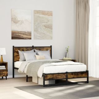 metallist voodiraam ilma madratsita suitsutatud tamm 120x190 cm