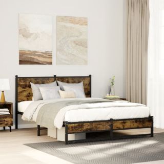 metallist voodiraam ilma madratsita suitsutatud tamm 140x200 cm