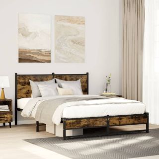 metallist voodiraam ilma madratsita suitsutatud tamm 137x190 cm