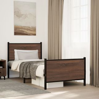 Metallist voodiraam ilma madratsita Pruun tamm 90x200 cm