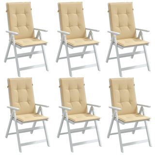 Подушки на стул с высокой спинкой 6 шт., бежевые, 120x50x4 см, ткань