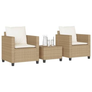 3-osaline bistrookomplekt patjadega, beež, polürotang