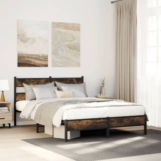 peatsiga voodiraam ilma madratsita suitsutatud tamm 140x190 cm
