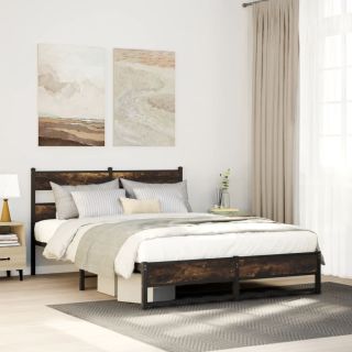 metallist voodiraam ilma madratsita suitsutatud tamm 140x190 cm