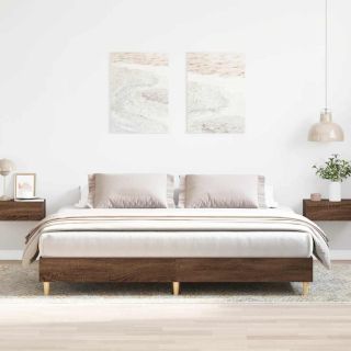 каркас кровати с изголовьем, без матраса, коричневый дуб 160x200см