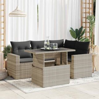 5-osaline aiamööblikomplekt patjadega, helehall, polürotang
