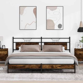 metallist voodiraam ilma madratsita suitsutatud tamm 193x203 cm