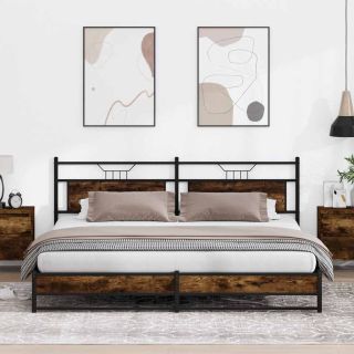 metallist voodiraam ilma madratsita suitsutatud tamm 200x200 cm