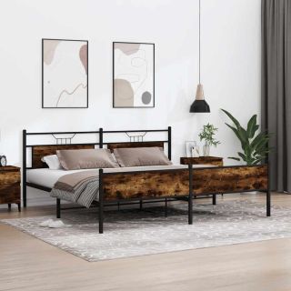 metallist voodiraam ilma madratsita suitsutatud tamm 200x200 cm