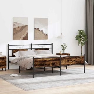 metallist voodiraam ilma madratsita suitsutatud tamm 183x213 cm