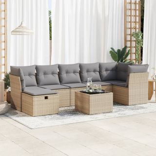 8-osaline aiadiivani komplekt patjadega, beež, polürotang