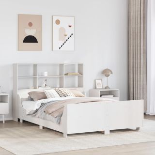 riiuliga voodiraam ilma madratsita, valge, 160x200cm, puit