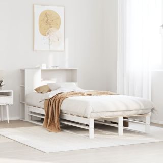 riiuliga voodiraam ilma madratsita, valge, 90x200 cm, puit