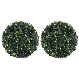 kunstpukspuidust pallid LED tuledega 2 tk Roheline 45 cm