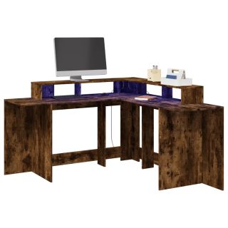 kirjutuslaud LED-tuledega, suitsutatud tamm, 152x152x91 cm