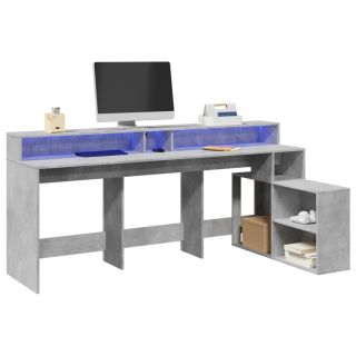 kirjutuslaud LED-tuledega, betoonhall, 200x104x91 cm, tehispuit