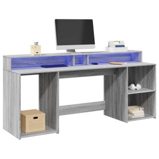 kirjutuslaud LED-tuledega, hall Sonoma tamm, 200x55x91 cm