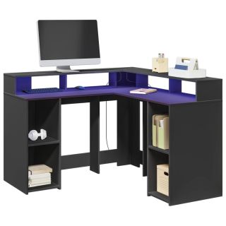 kirjutuslaud LED-tuledega, must, 130 x 130 x 91 cm, tehispuit