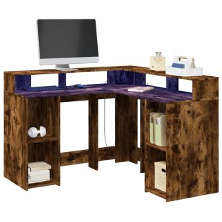 kirjutuslaud LED-tuledega, suitsutatud tamm, 130x130x91 cm