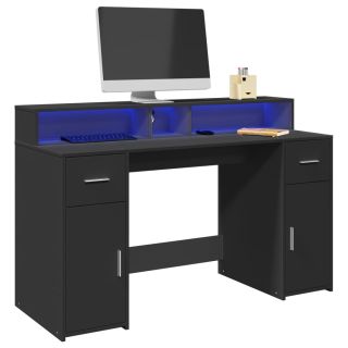 kirjutuslaud LED-tuledega, must, 140x55x91 cm, tehispuit