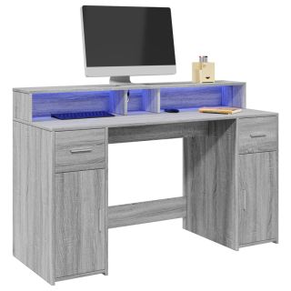 kirjutuslaud LED-tuledega, hall Sonoma tamm, 140x55x91 cm