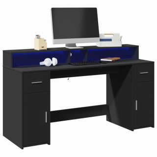 kirjutuslaud LED-tuledega, must, 160x55x91 cm, tehispuit