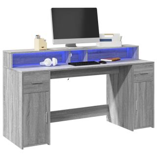 kirjutuslaud LED-tuledega, hall Sonoma tamm, 160x55x91 cm
