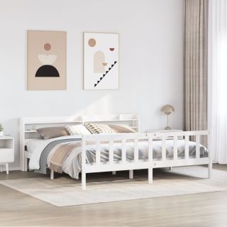 voodiraam ilma madratsita, valge, 200 x 200 cm, männipuit