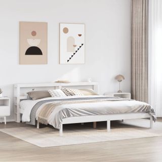 voodiraam ilma madratsita, valge, 200 x 200 cm, männipuit